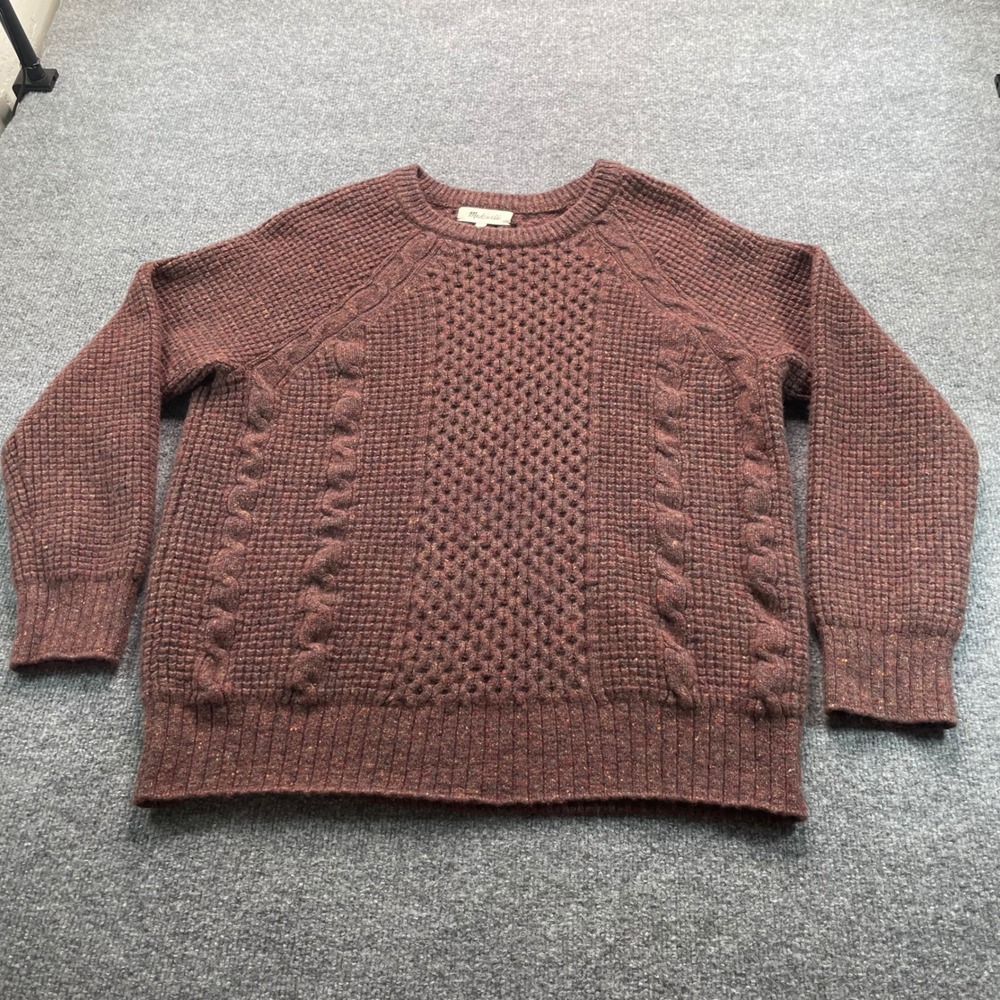 Madewell Sweater Womens XL Burgundy Merino Alpaca Cable Knit Pullover NC307